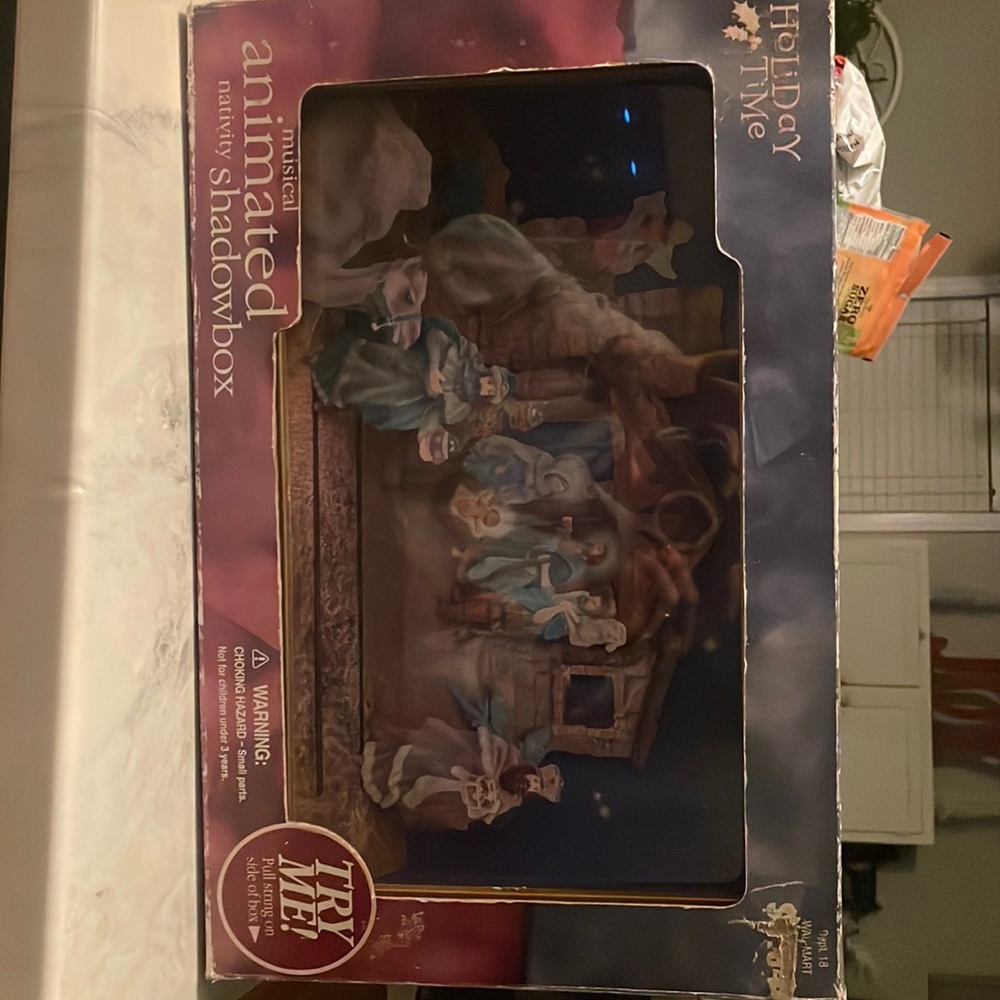 Vintage musical animated nativity shadow box